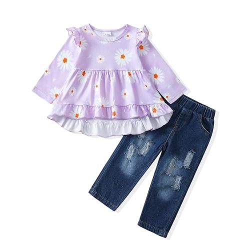 NZRVAWS Baby Girls Clothes Toddler Infant Outfits Toddler Ruffle Shirt Tops Denim Long Pants Fall Winter 6M-5T