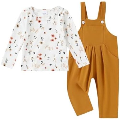 ZOEREA Toddler Girl Clothes 1-5T Baby Girl Outfits Fall Winter Stripe Floral Long Sleeve Top+Bib Overall Pants 2Pcs Clothing