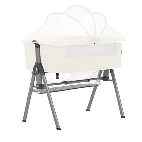 Dream On Me Lotus Bassinet and Bedside Sleeper in Ivory, Lightweight and Portable Baby Bassinet, Adjustable Height Position, Easy to Fold and Carry Travel Bassinet- Carry Bag Included