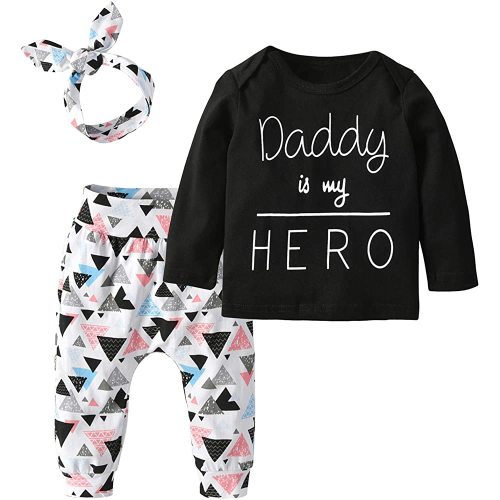 Baby Girls 3Pcs Outfit Set Letters T-Shirt Tops Pants with Headband