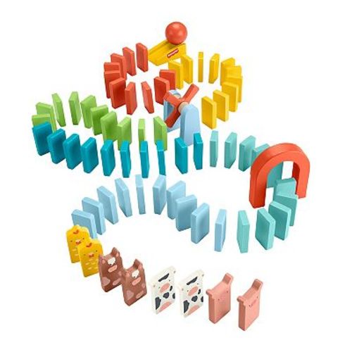 Fisher-Price 72-Piece Wooden Domino Run Playset Preschool Building Game
