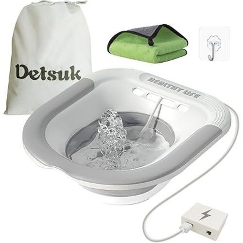 Foldable Electric Sitz Bath Kit with Automatic Flushing for Hemorrhoid Relief and Postpartum Care | Portable Hip Bath Basin for Perineal Soaking, Pain Relief, and Bidet Functionality, Easy to Use