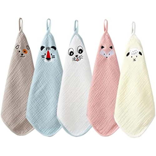 Baby Muslin Washcloths Cute 100% Natural Cotton 6 Layer Gauze Supersoft Newborn Baby 5 Pack 10x10Inch