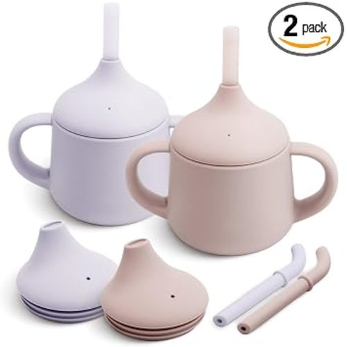 Moonkie Silicone Baby Sippy Cups | 3 Stages Training Cup Straw Cup for Infants Toddlers and Kid | 4 oz 2Pack