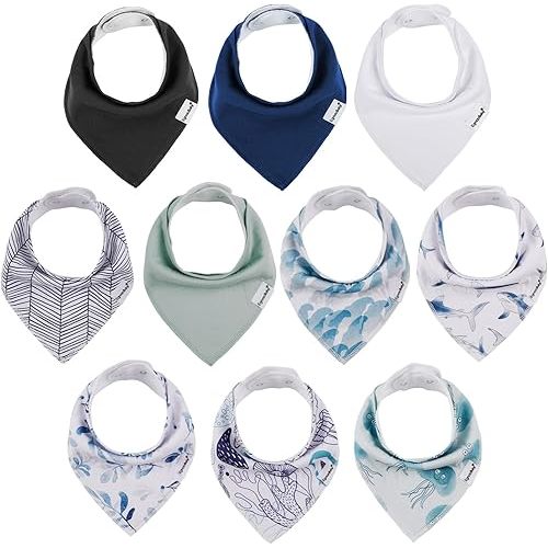 Baby Bandana Drool Bibs for Boys and Girls,Super Soft Unisex 10 Pack Absorbent Cotton Organic Bib Set for Teething and Drooling