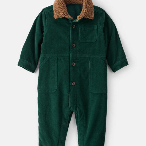 Green Baby Boy Corduroy Long-Sleeve Jumpsuit - Green | Carter’s Oshkosh Canada