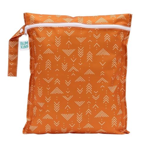 Bumkins Waterproof Wet Bag for Baby, Travel, Swim Suit, Cloth Diapers, Pump Parts, Pool, Beach, Gym Clothes, Toiletry, Hook to Stroller, Daycare, Zipper Reusable Wetdry Packing Pouch, Boho Orange