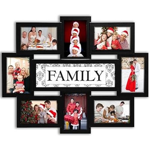 Jerry & Maggie Family Photo Frame 22x17, PVC Picture Frames Collage Wall Decor 9 Opening Wall Hanging For 6x4 Photos 8 Pack, No-Assembly 3D Design Waterproof Memorial Keepsake, Black