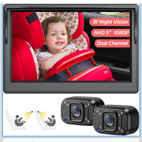 Itomoro Baby Car Camera, Dual Channel 5 inch Display with 2 IR Night Vision Camera, Easily Install Baby Car Mirror 1080P Clear Car Baby Camera for Rear Facing Seat Backseat ACZ403