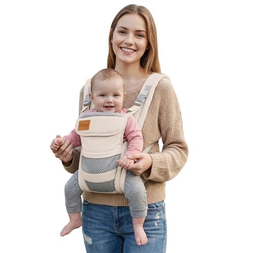 Baby Carrier Newborn to Toddler(8-30lbs), Toddler Carrier with Adjustable Shoulder Strap, Baby Holder Carrier with Breathable Mesh Fabric, Beige
