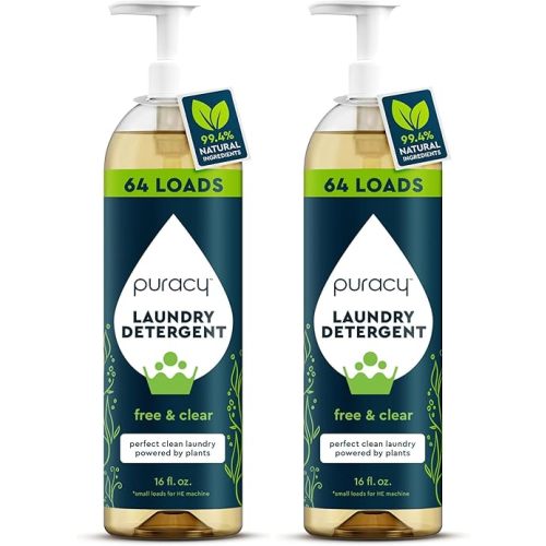 Puracy Laundry Detergent - Enzyme-Powered Liquid Laundry Detergent Concentrate, Natural Laundry Detergent Seen on TikTok, Non-Toxic (Free & Clear, 16 fl oz, 64 Loads) (Pack of 2)