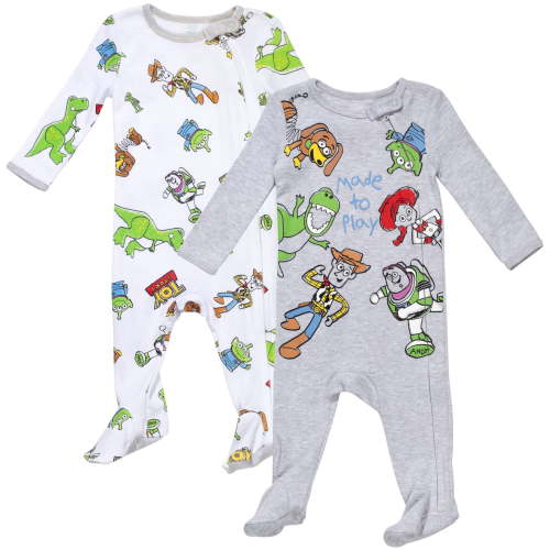 Disney Pixar Toy Story Newborn Baby Boys 2 Pack Zip Up Footed Sleepers
