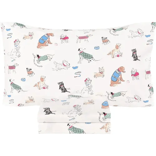 Scientific Sleep Puppy Dog 100% Cotton 3 Pcs Twin Bed Sheet Set Kids Toddler Teen, Flat Sheet & Fitted Sheet & Pillowcase Kids Bedding Set (Dogs)