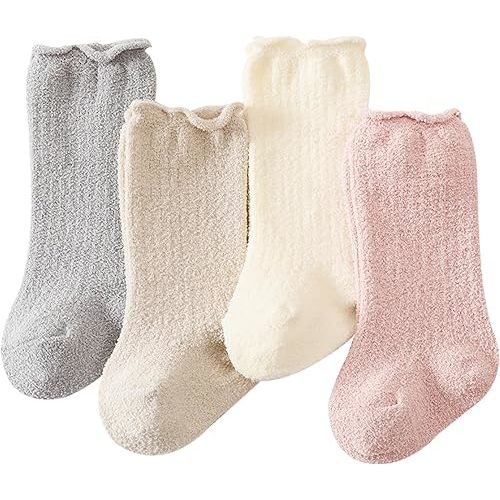 Baby Wool Non-Slip Grip Socks, Winter Warm Knee-High Stockings for Girls Boys Newborn