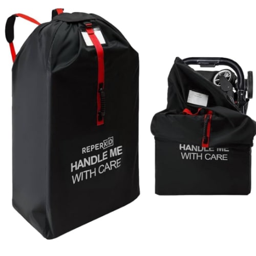 reperkid Large Stroller Bag for Airplane Travel, Black & Red, 47" H x 24" W x 15" D, Fits Most Large, Single, Double, Jogging Strollers – Premium Waterproof Cover, Adjustable Shoulder Straps