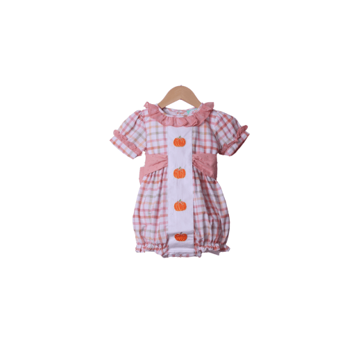 Hand Embroidered Plaid Pumpkin Bow Bubble