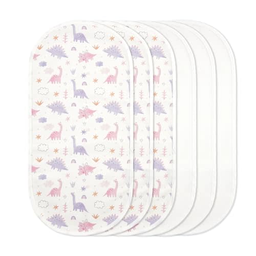 TILLYOU Waterproof Changing Pad Liners 6 Pack, 100% Cotton Reusable Cloth Diaper Liners, Dinosaur