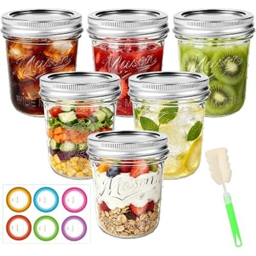 12 oz Wide Mouth Mason Jars 6-Pack with Embossed Pattern & Volume Marks