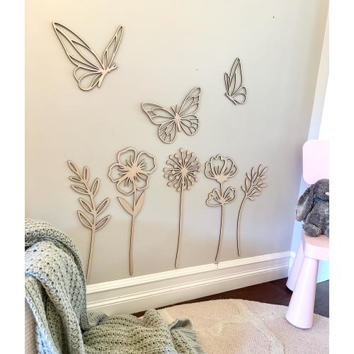 Wooden Wildflower Decal Set, Nursery Wall Art, Wildflower Bedroom Theme, Kids, Playroom, Baby Room Decor, Boho Nursery, Floral Wood Wall
