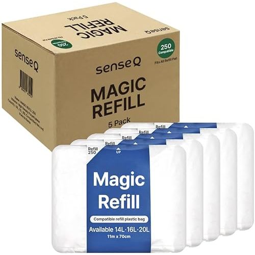 Magic Refill Bag 250, 5 Pack, Diaper Pail Refills Bag with Odor Control, Compatible with Pet Waste, Adult & Baby Diaper Pail, Features Continuous Bag Refill. (10)