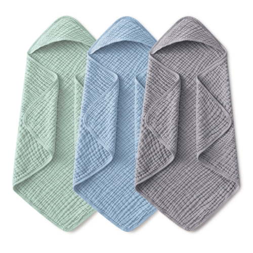 YOOFOSS Hooded Baby Towels for Newborn, 3 Pack 100% Muslin Organic Cotton Baby Bath Towel with Hood for Babies, Infant, Toddler and Kids, 32"x32", Newborn Essential