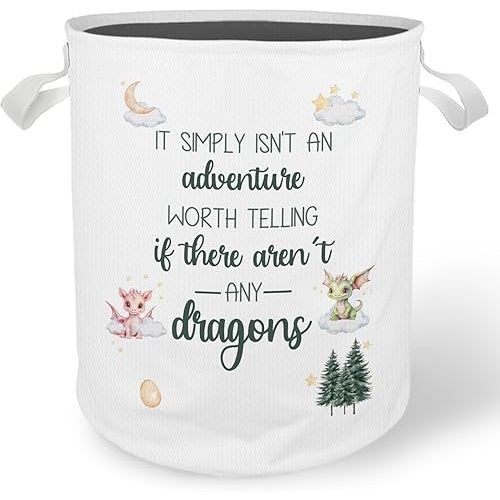 Dragon Nursery Laundry Basket Hamper, Toybox for Girls Boys, Fantasy Forest Dragon Waterproof Collapsible Storage Bin Organizer for Bedroom Bathroom Kids Room Dorm Clothes Toys Books