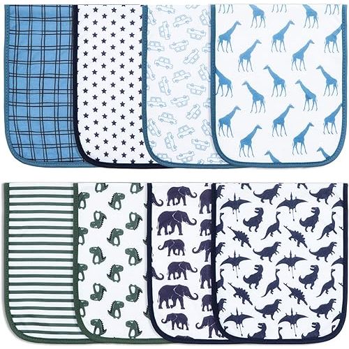 Hakochia Burp Cloths for Baby Boy & Girl Organic Cotton Large Unisex Burp Clothes Extra Absorbent Soft Neutral Burping Rags Spit Up Cloth Sets for Newborns 8 Pack (Multicolor-1)