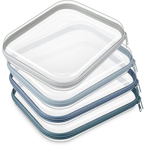 Hoolerry 4 Pcs Hard Clear Zipper Case Makeup Bags Plastic Zipper Pouch Transparent Storage Box Containers for Cosmetics, Snacks, Building Blocks, Puzzles(Clear,9.8 x 7.9 x 2 in,Morandi)
