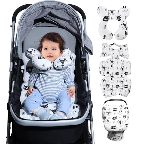 KAKIBLIN Baby Shower Gifts, Baby Neck Pillow, Stroller Infant Insert, Car Seat Covers for Babies Baby Travel Set for Boys Girls, Perfect for Car Seats, Strollers, Swings (Black Bear))