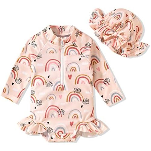 Aalizzwell Baby Girls Long Sleeve One Piece Swimsuit with Hat