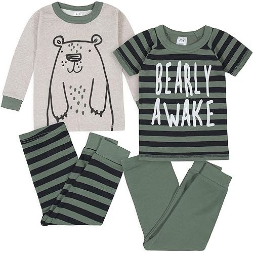 Gerber Baby Boys 4-Piece Pajama Set, Bear Grey, 12 Months