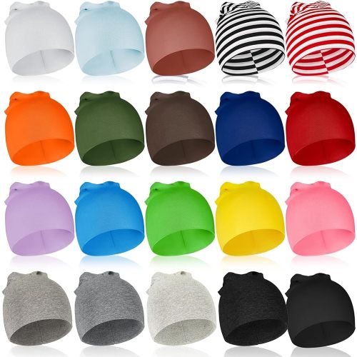 Toulite 20 Pcs Unisex Beanies Baby Beanie Soft Stretchy Cute Baby Hats for Winter Girls Boys Halloween Multicolored