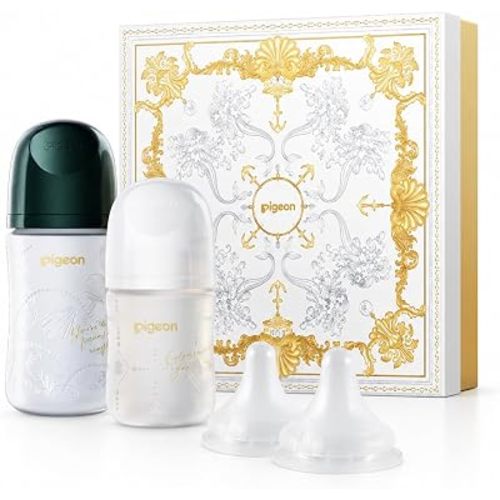 Pigeon Silicone Coating Baby Bottle Feeding Gift Set, Wide Neck