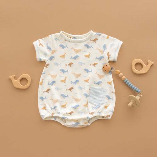 Whale Tales Short Sleeve Bubble - Ivory | NB or 9M