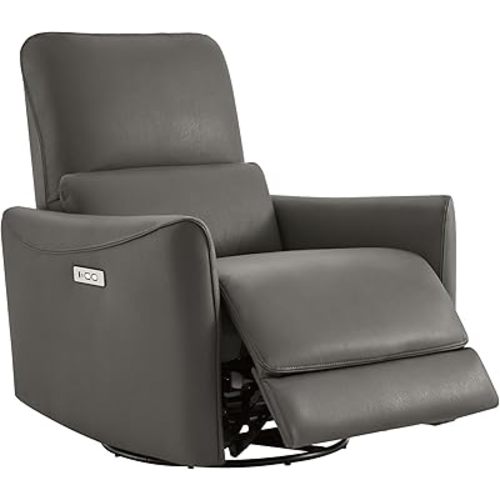 CHITA Power Recliner Chair Swivel Glider, FSC Certified Upholstered Faux Leather Living Room Nursery Reclining Sofa Chair with Lumbar Support, Charcoal