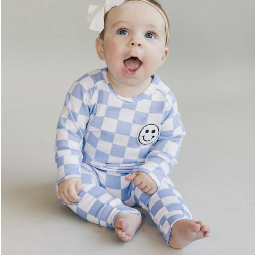 Checkered Smiley Lounge Set | Blue