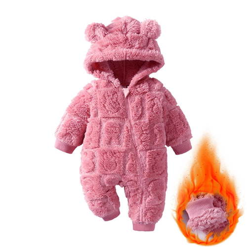 Busydd Baby Girl Clothes Winter Warm Baby Girl Romper Fashion Heart Textured Baby Boy Clothes 3-6 Months Unisex Newborn Infant Solid Color Onesie Zipper Hooded Fuzzy Plush Rompers