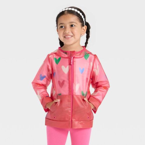 Toddler Girls' Heart Printed Clear Rain Jacket - Cat & Jack™ Pink 12M
