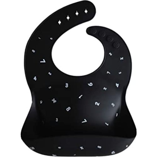 mushie Silicone Baby Bib | Adjustable Fit Waterproof Bibs (Numbers Black)