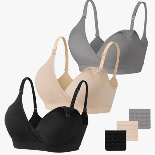 Vinfact 3 Pack Nursing Bras for Breastfeeding Seamless V Neck Maternity Bra Women Pregnancy Breastfeeding Bra