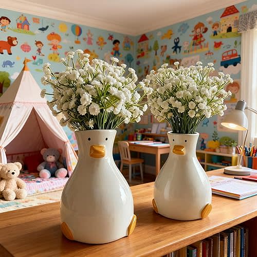 Cute Ceramic Duck Vase - White Modern Duck Design, Unique Home Decoration Flower Pot, Fashionable Art Vase, Suitable for Desktop, Desk, Children's Room