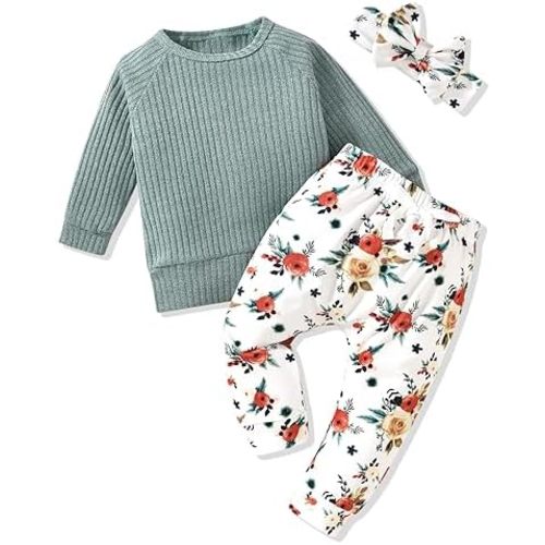 HINTINA Infant Baby Girl Knit Pullover Long Sleeve Sweater Outfits Fall Winter Clothes Clothing Set