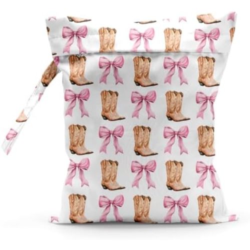 Waterproof Cloth Diaper Wet Dry Bag Reusable Travel Beach Pool Daycare Soiled Toddler Items Yoga Gym Bag for Swimsuits Wet Clothes Bags - Western Boots Bow Pattern