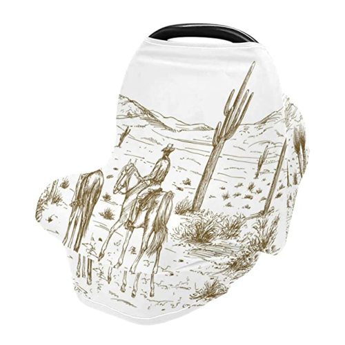American West Desert Cowboys Baby Car Seat Covers Vintage Mountains Cactus Carseat Canopy Soft Infant Stroller Cover Nursing Breastfeeding Covers for Girls Boys Newborn Fit Summer Spring Autumn