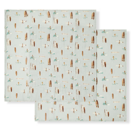 Vintage Surf Bamboo Muslin Two-Piece Burp Cloth Set