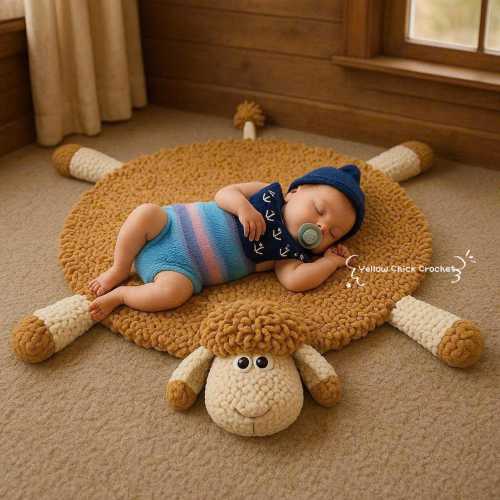 Crochet Sheep Rug: Handmade Baby Play Mat, Nursery Decor, Winter Rug, Autumn Rug, Christmas Gift, New Year Gift,Custom Color,Christmas Decor