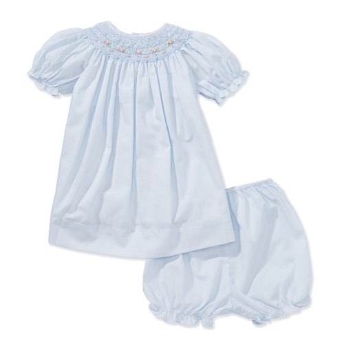 Petit Ami Baby Girls Puffed Sleeve Floral Scalloped Bishop Smocked Dress