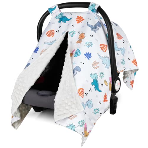 Rquite Car Seat Cover Baby, Carseat Covers Baby Girl, Winter Infant Car Seat Cover, Warm Minky Car Seat Canopy, Baby Carrier Cover with Peekaboo Opening, Multi Use Nursing Cover & Toddler Blanket