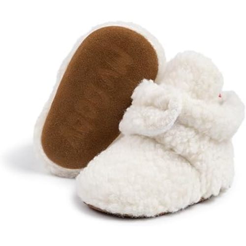 Meckior Infant Baby Boys Girls Cotton Booties Winter Fleece Warm Cozy Socks Soft Bottom Newborn Toddler First Walkers Crib Shoes with Grippers