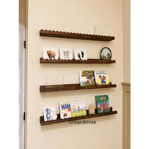 Scalloped Wooden Nursery Book Shelf | Kids Wall Display Rack